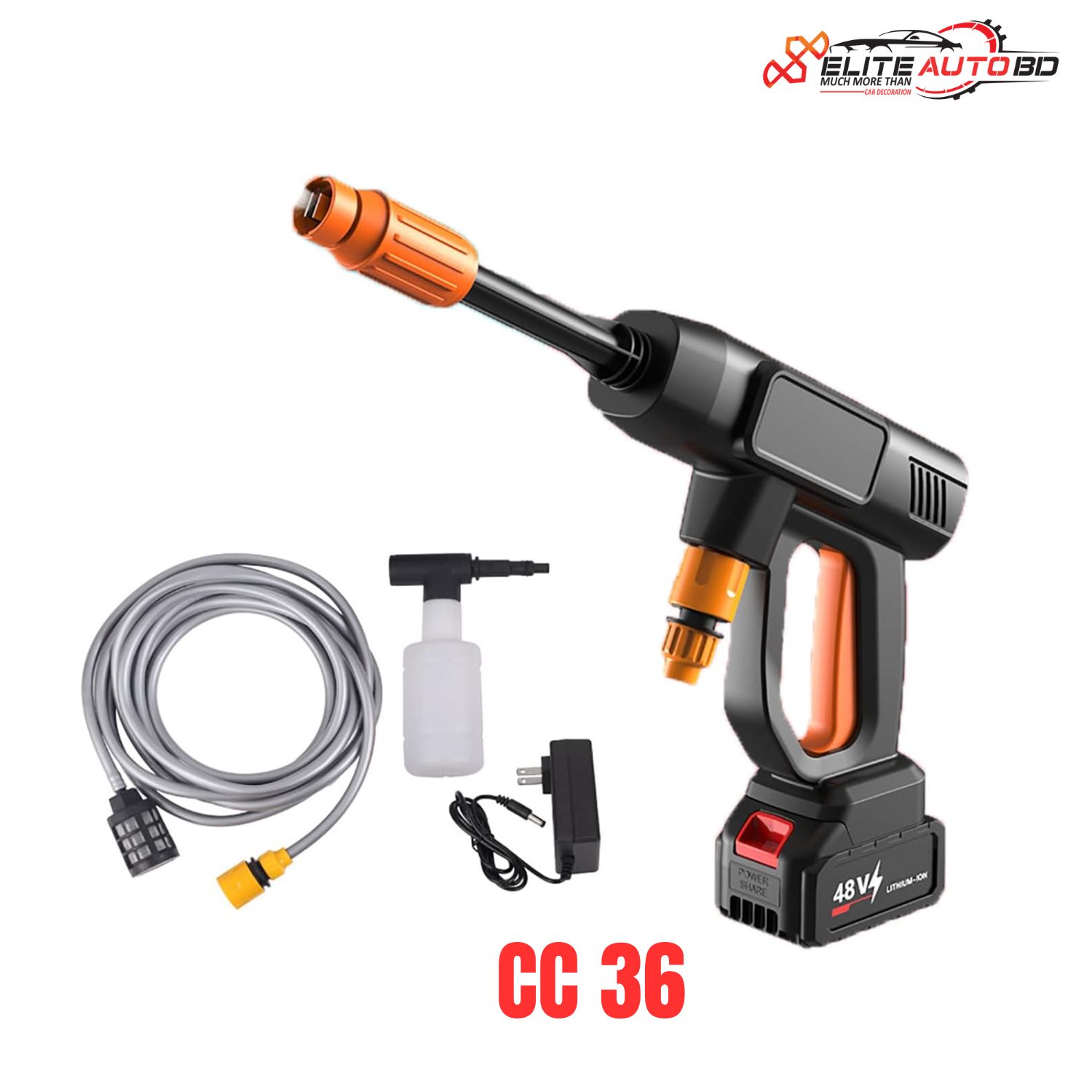 48V Lithium-Ion Cordless High-Pressure Car Washer Gun – Portable Rechargeable Power Water Spray Machine for Cars & Bikes | CC 36 | Elite Auto BD