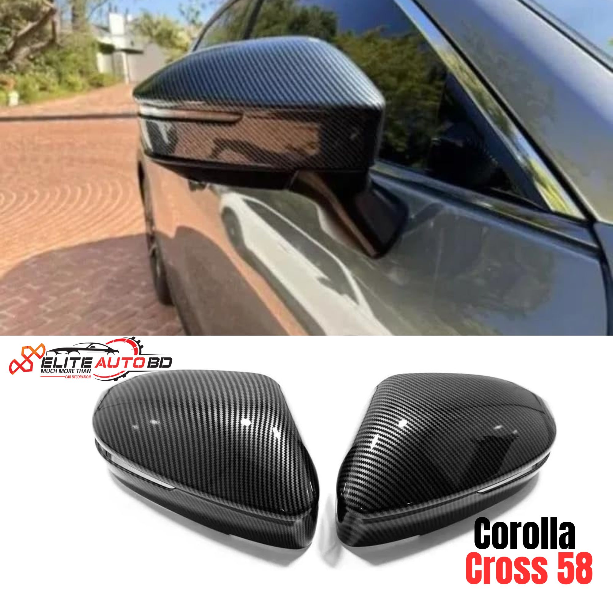 Toyota Corolla Cross 2020-2025 Chrome ABS Rear View Side Mirror Cover Trim for Carbon and Silver Color |  Corolla Cross 58 |  Elite Auto BD