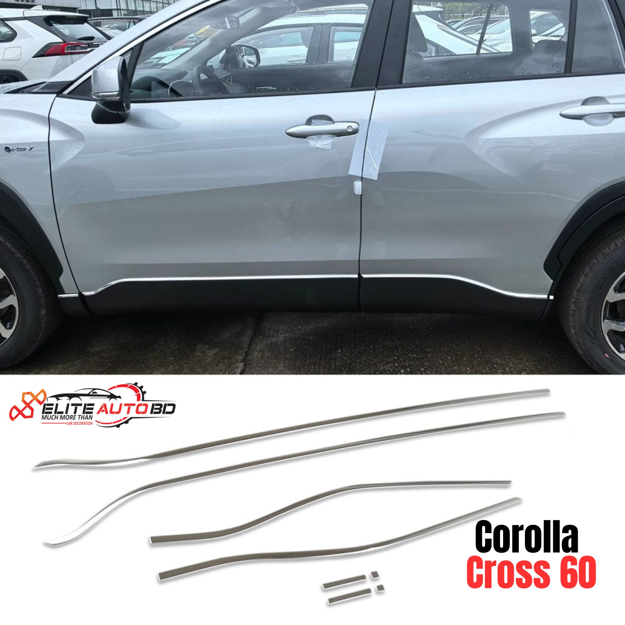 For Toyota New Corolla Cross / Corolla Cross Hybrid 2025 2026 Door Body Side Skirt Molding Cover Trims - Stainless Steel | Corolla Cross 60 | Elite Auto BD